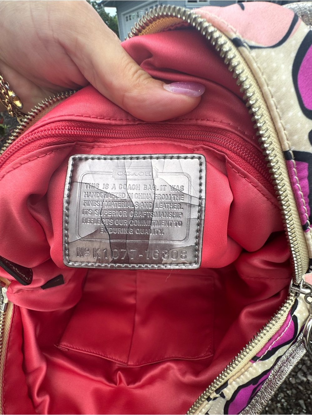 Coach Poppy Glam Floral Graffiti Satchel Crossbody Bag Pink Silver K1077-16308 - Picture 11 of 17